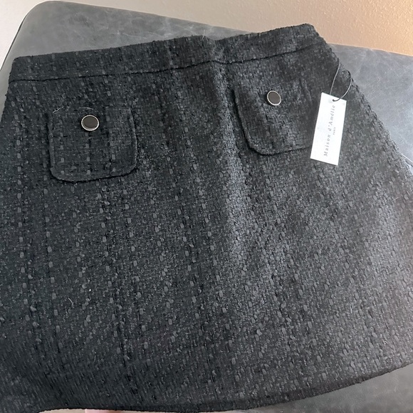 MAISON d’AMÉLIE PARIS black woven tweed skirt with patch Pockets in size 10 - Picture 2 of 6